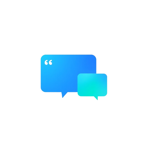 Gradient blue and green speech bubble icon on a white background