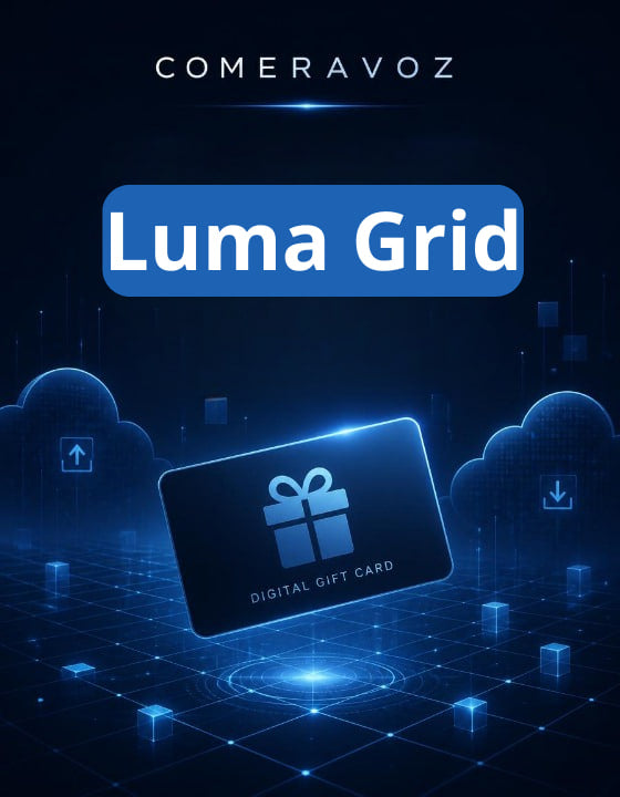 Digital gift card with Luma Grid branding on a dark background